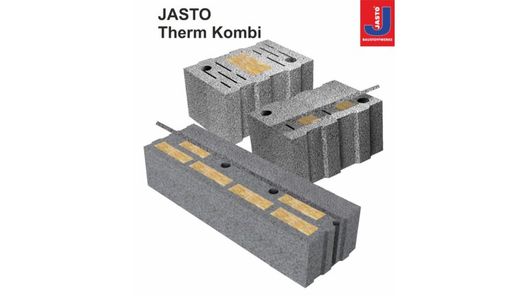 Drei Isolierbausteine der Marke JASTO Therm Kombi.